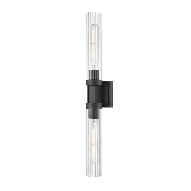 Z-Lite Beau 2 Light 27" Wall Sconce, Matte Black/Clear Ribbed - 740-2W-MB