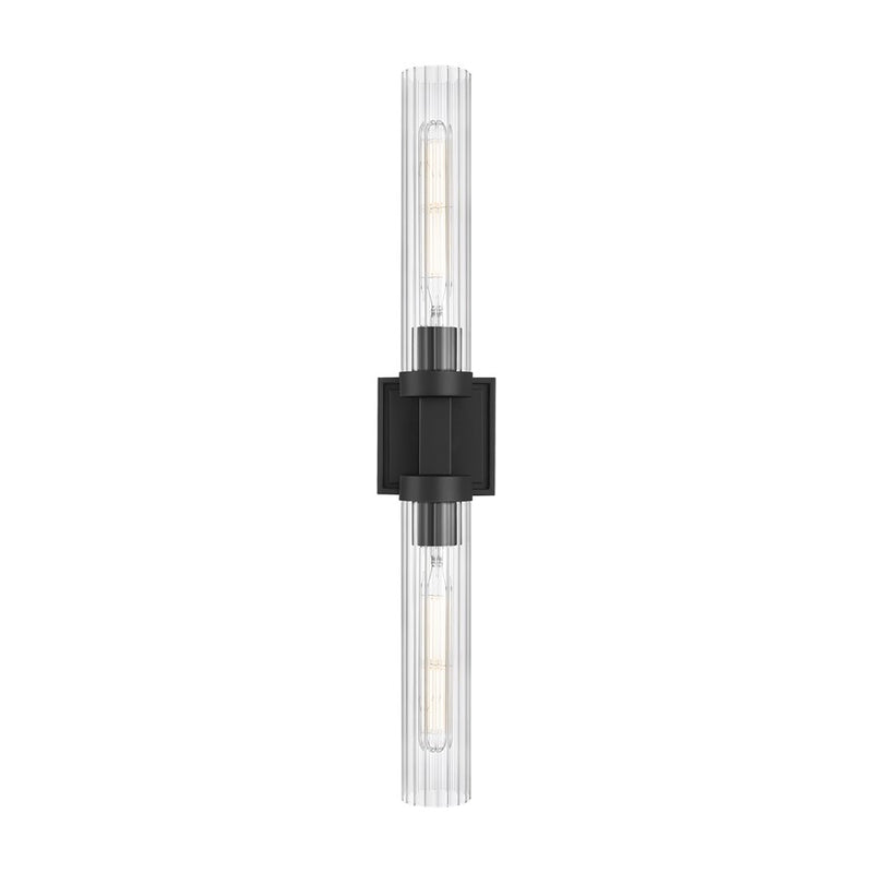 Z-Lite Beau 2 Light 27" Wall Sconce, Matte Black/Clear Ribbed