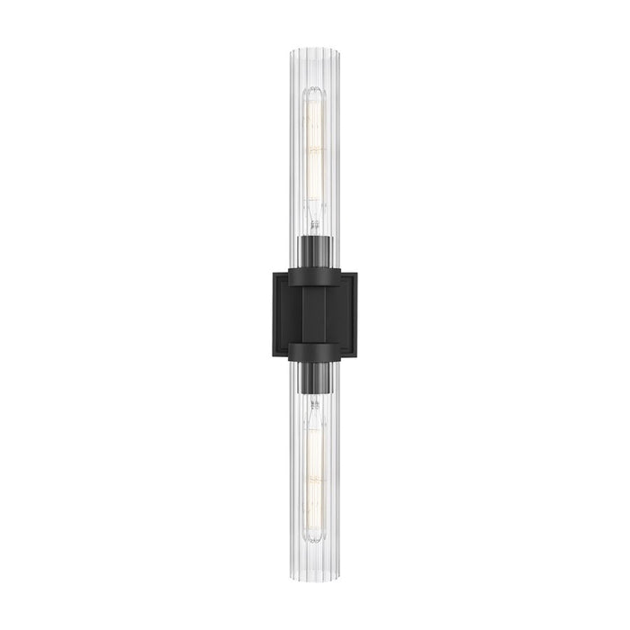 Z-Lite Beau 2 Light 27" Wall Sconce, Matte Black/Clear Ribbed