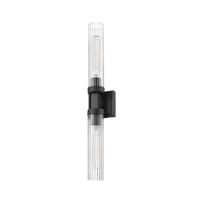 Z-Lite Beau 2 Light 27" Wall Sconce, Matte Black/Clear Ribbed