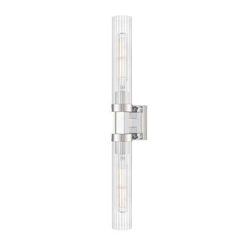Z-Lite Beau 2 Light 4" Wall Sconce, Polished Nickel/Clear Ribbed - 740-2W-PN