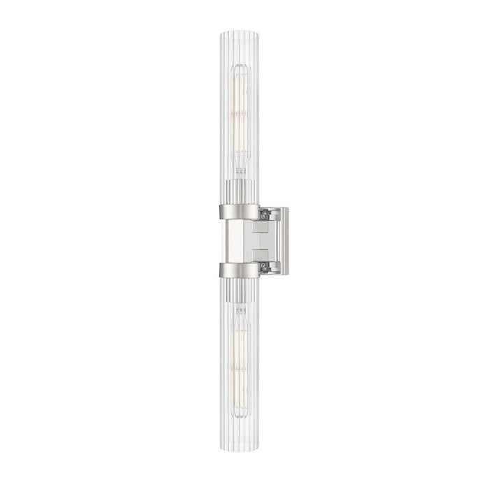 Z-Lite Beau 2 Light 4" Wall Sconce, Polished Nickel/Clear Ribbed - 740-2W-PN