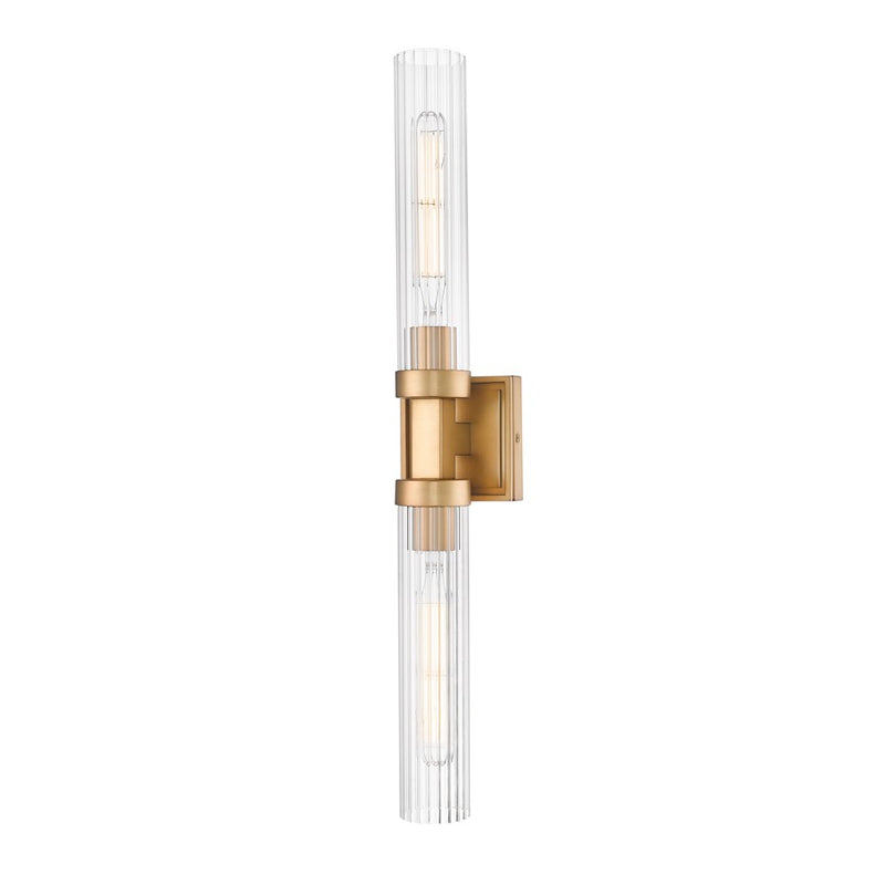 Z-Lite Beau 2 Light 27" Wall Sconce, Rubbed Brass/Clear Ribbed - 740-2W-RB
