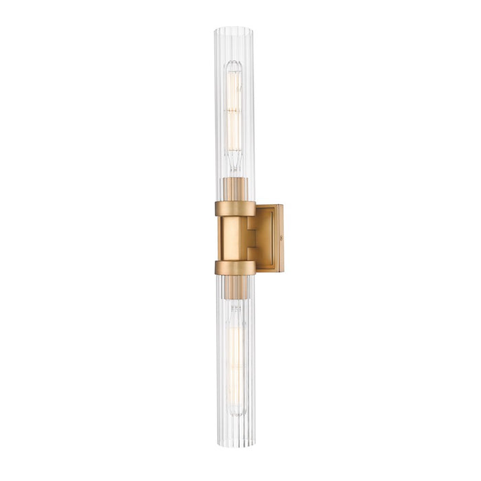 Z-Lite Beau 2 Light 27" Wall Sconce, Rubbed Brass/Clear Ribbed - 740-2W-RB