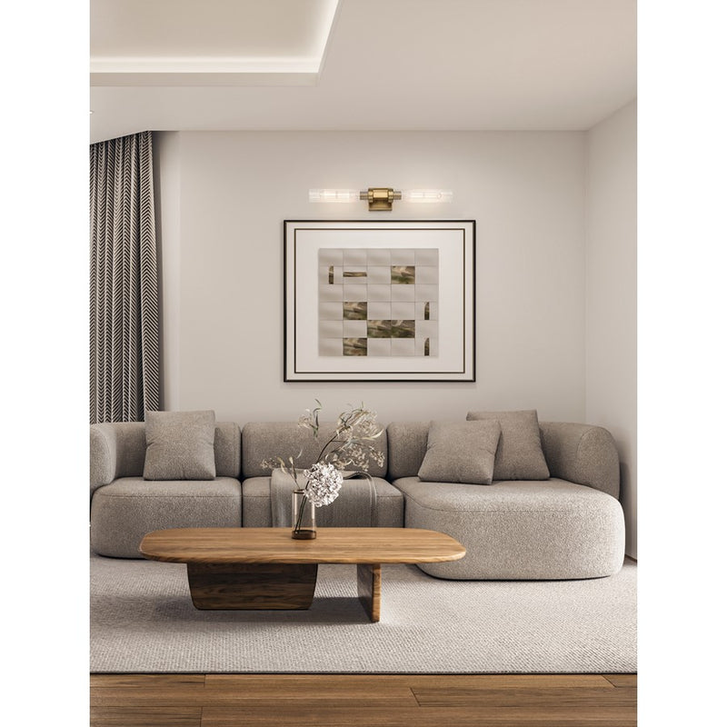 Z-Lite Beau 2 Light 27" Wall Sconce, Rubbed Brass/Clear Ribbed