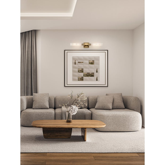 Z-Lite Beau 2 Light 27" Wall Sconce, Rubbed Brass/Clear Ribbed