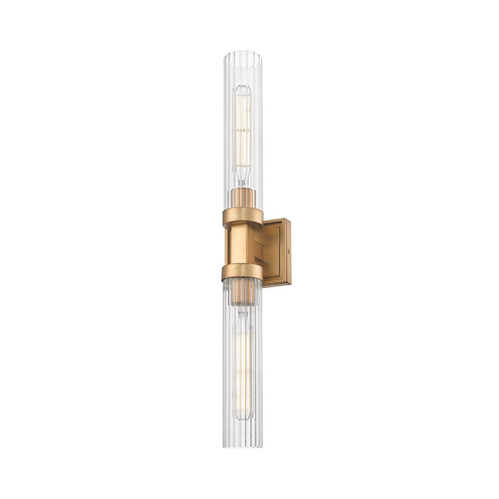 Z-Lite Beau 2 Light 27" Wall Sconce, Rubbed Brass/Clear Ribbed