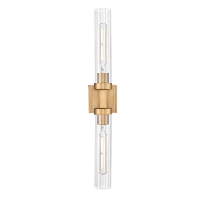 Z-Lite Beau 2 Light 27" Wall Sconce, Rubbed Brass/Clear Ribbed