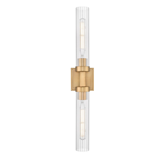 Z-Lite Beau 2 Light 27" Wall Sconce, Rubbed Brass/Clear Ribbed