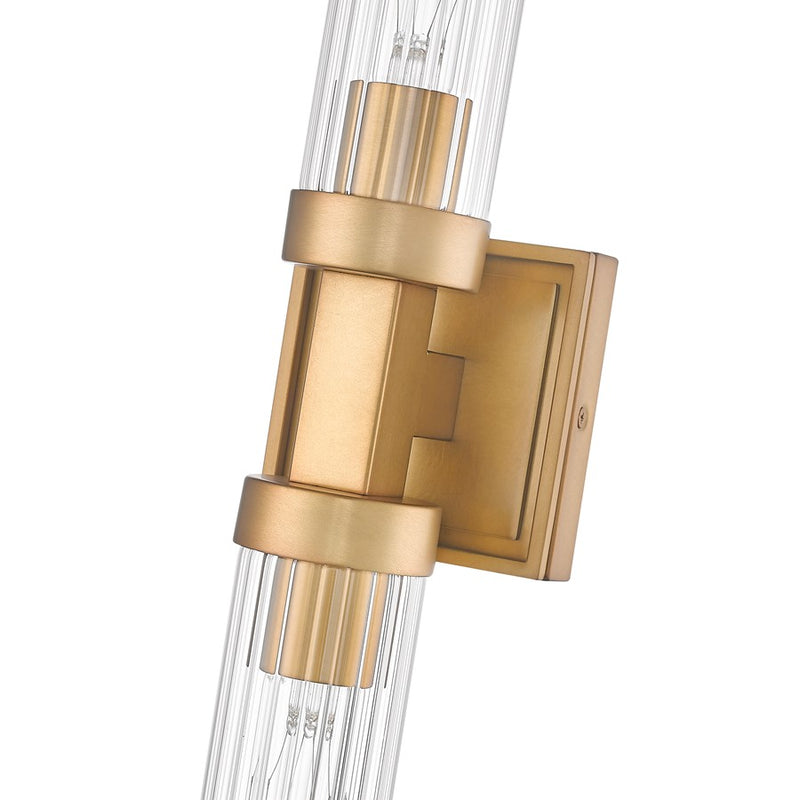 Z-Lite Beau 2 Light 27" Wall Sconce, Rubbed Brass/Clear Ribbed