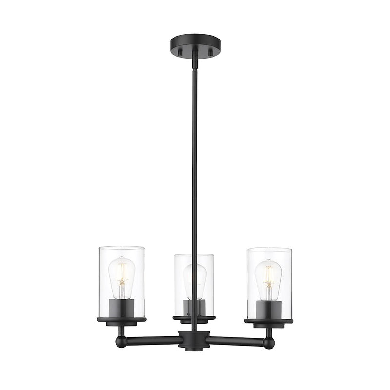 Z-Lite Thayer 3 Light Chandelier, Matte Black/Clear - 742-3MB