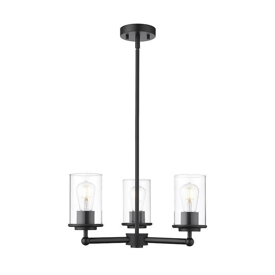 Z-Lite Thayer 3 Light Chandelier, Matte Black/Clear - 742-3MB