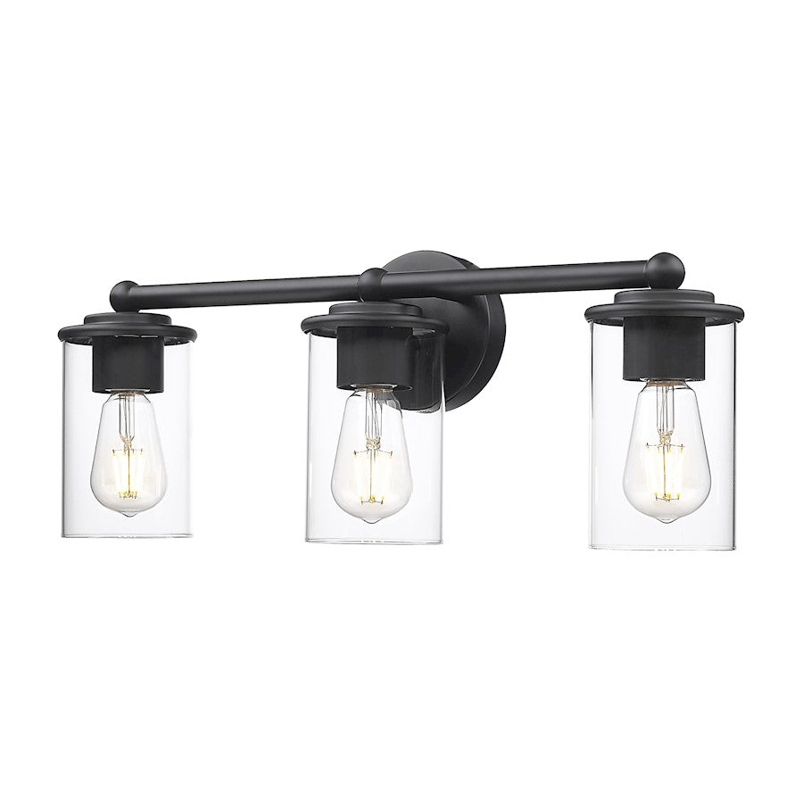 Z-Lite Thayer 3 Light Vanity, Matte Black/Clear
