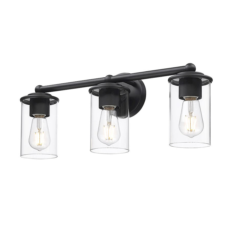 Z-Lite Thayer 3 Light Vanity, Matte Black/Clear