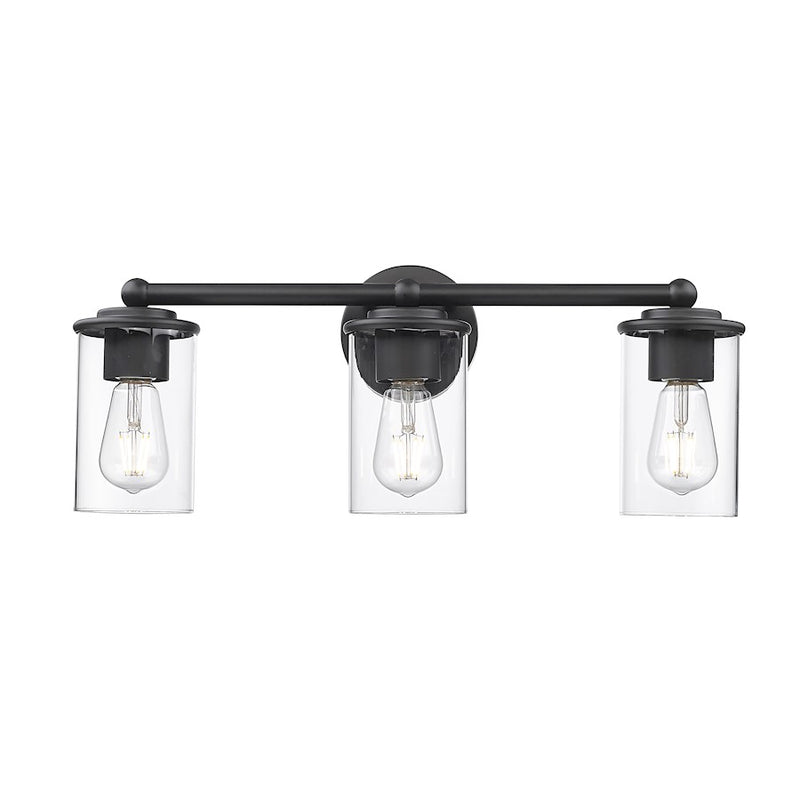 Z-Lite Thayer 3 Light Vanity, Matte Black/Clear