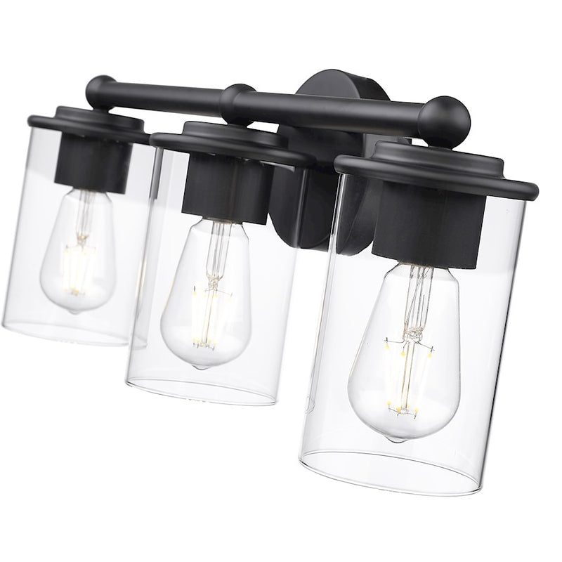 Z-Lite Thayer 3 Light Vanity, Matte Black/Clear