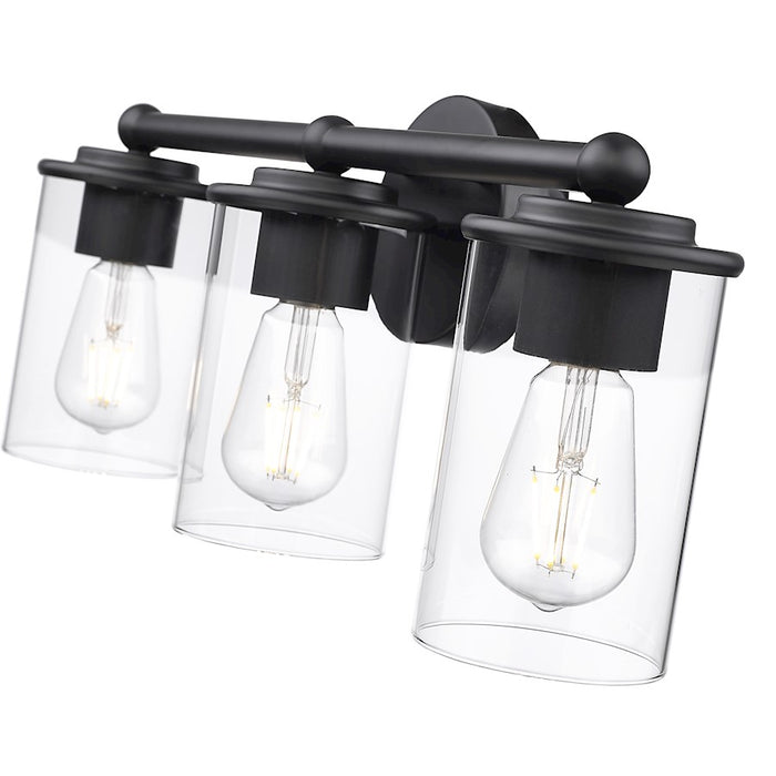 Z-Lite Thayer 3 Light Vanity, Matte Black/Clear