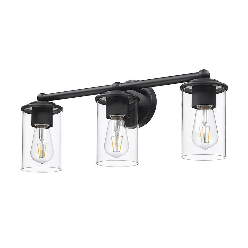Z-Lite Thayer 3 Light Vanity, Matte Black/Clear