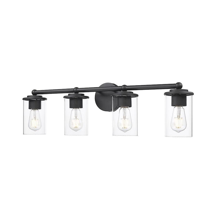 Z-Lite Thayer 4 Light Vanity, Matte Black/Clear - 742-4V-MB