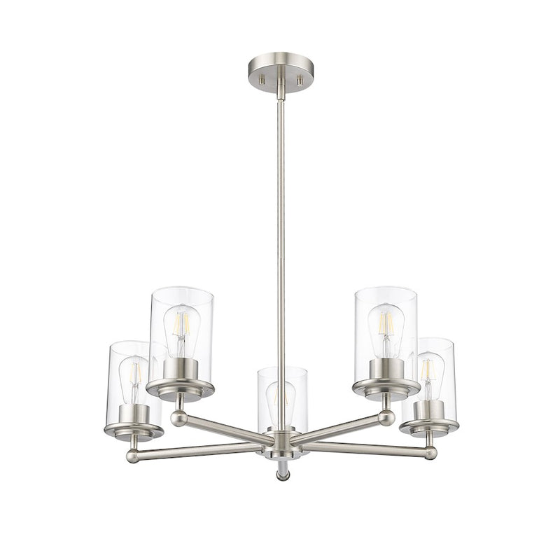 Z-Lite Thayer 5 Light Chandelier, Brushed Nickel/Clear