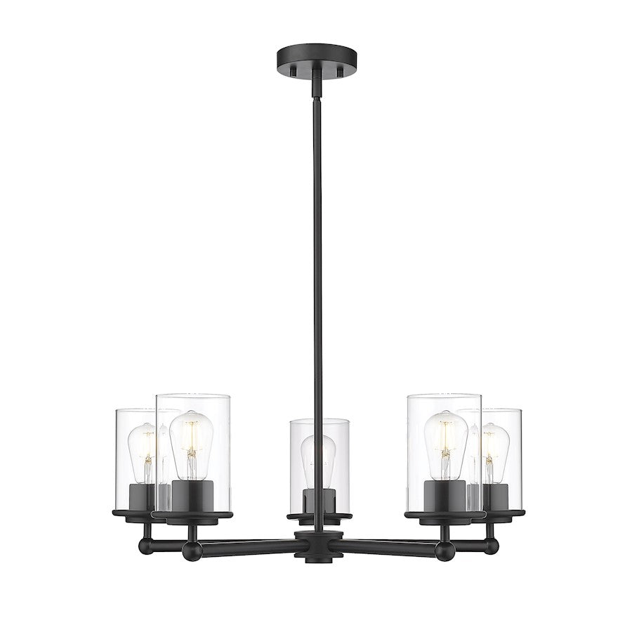 Z-Lite Thayer 5 Light Chandelier, Matte Black/Clear - 742-5MB