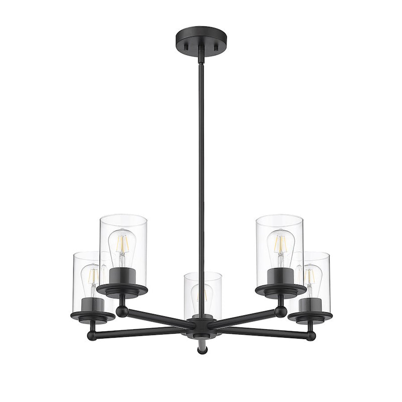 Z-Lite Thayer 5 Light Chandelier, Matte Black/Clear