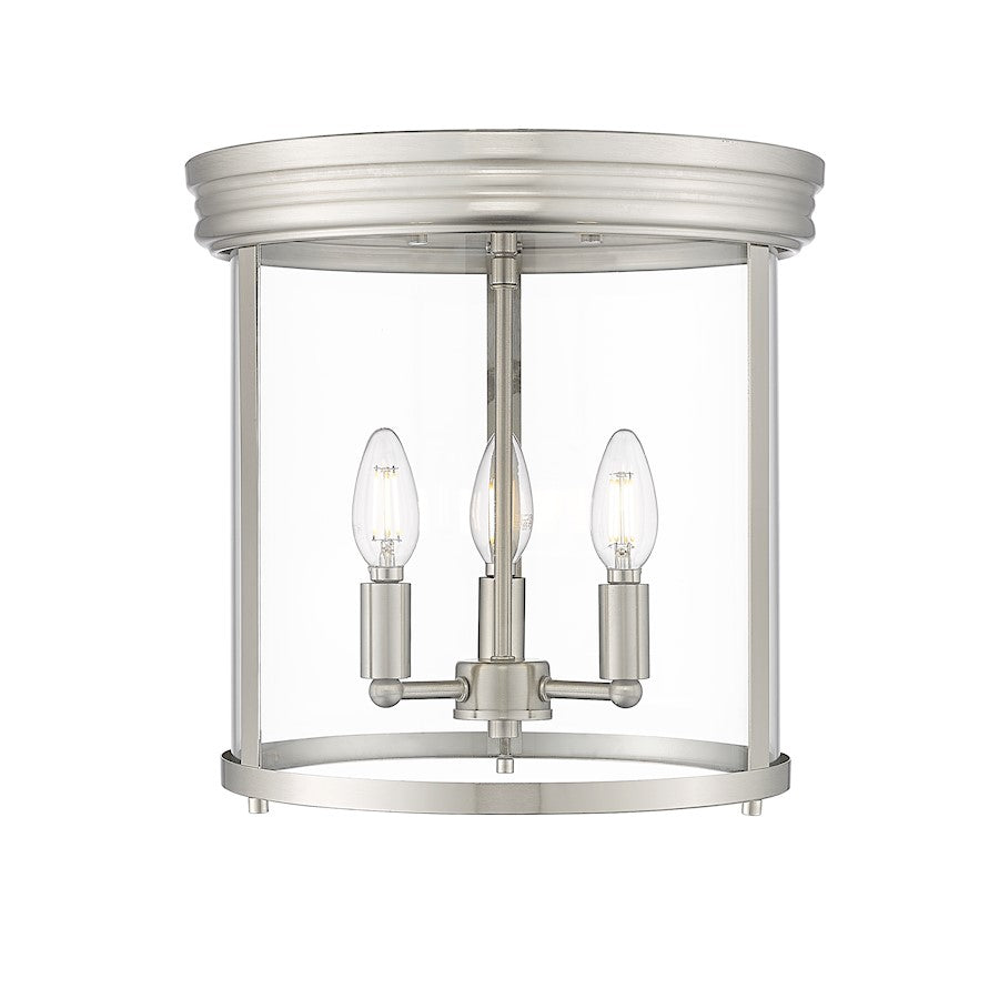 Z-Lite Thayer 3 Light Flush Mount, Brushed Nickel/Clear - 742F13-BN