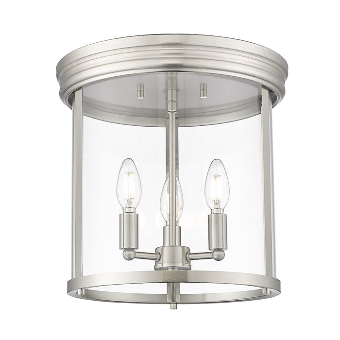 Z-Lite Thayer 3 Light Flush Mount, Brushed Nickel/Clear