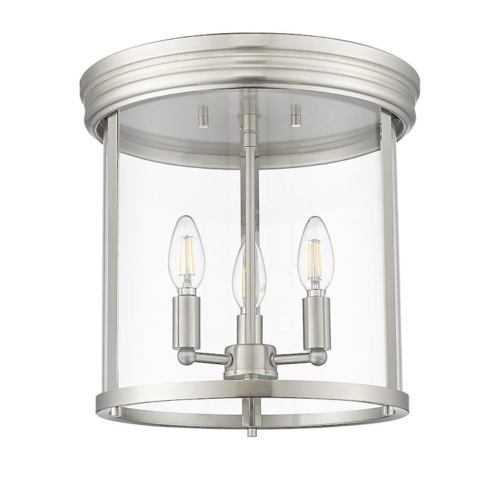 Z-Lite Thayer 3 Light Flush Mount, Brushed Nickel/Clear