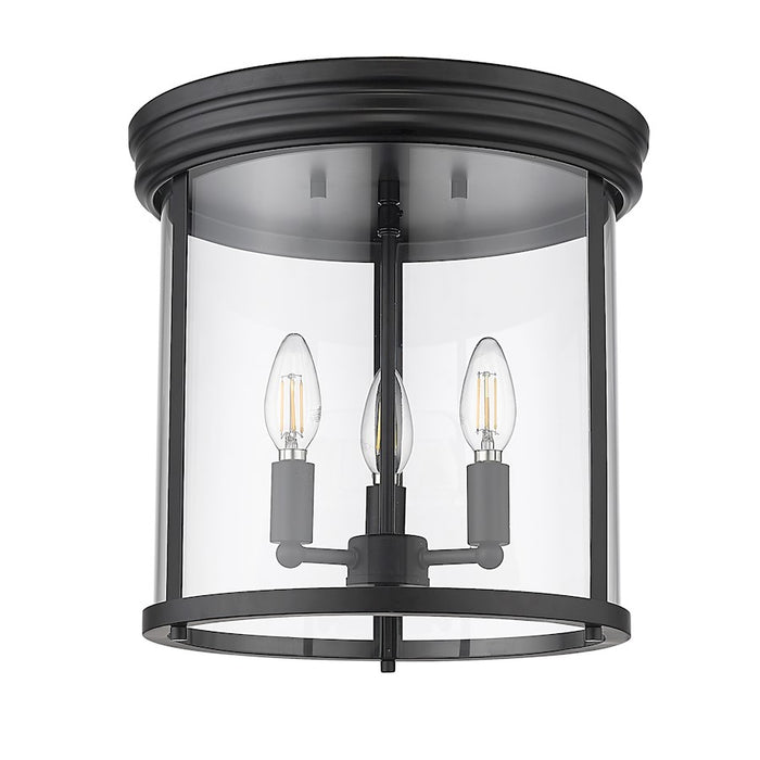 Z-Lite Thayer 3 Light Flush Mount, Matte Black/Clear