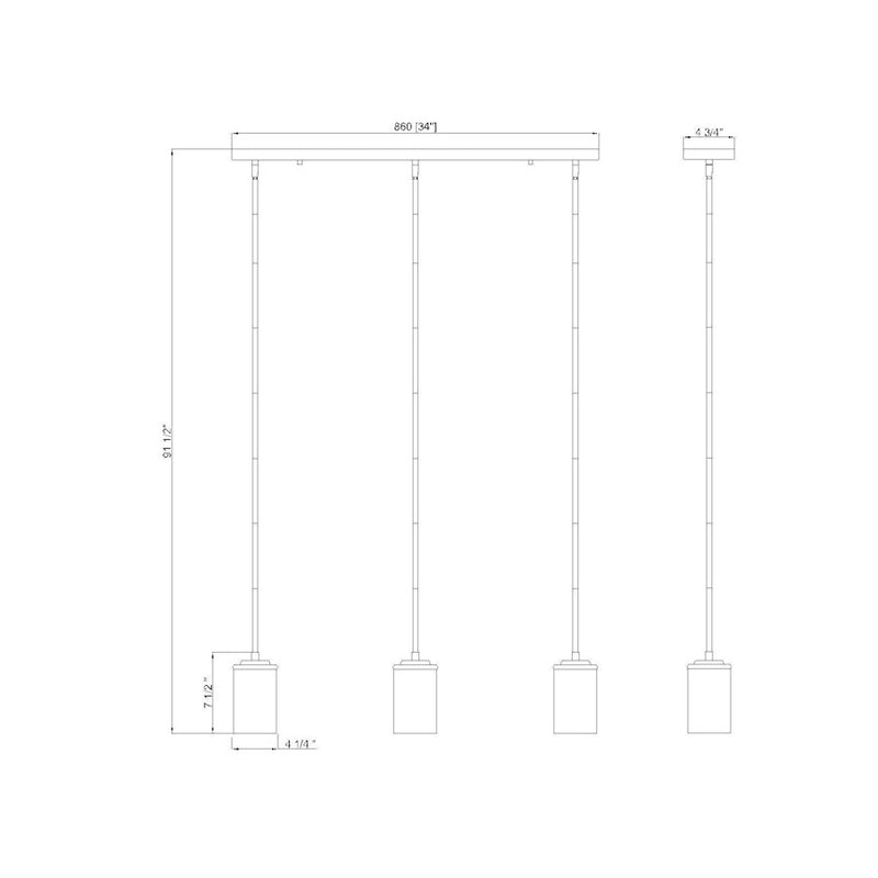 Z-Lite Thayer 3 Light Pendant, Matte Black/Clear
