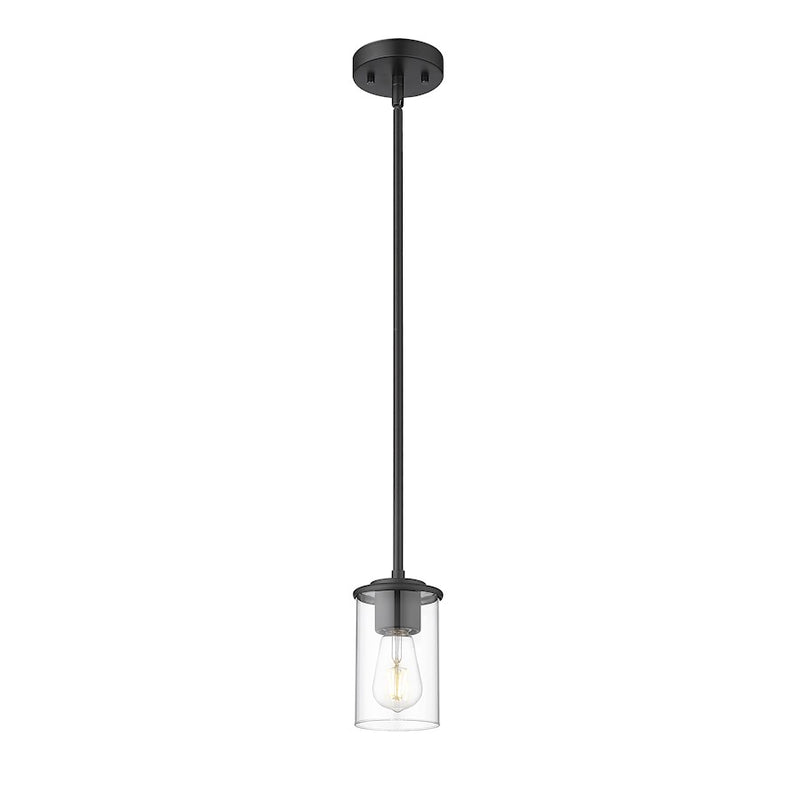 Z-Lite Thayer 1 Light Pendant, Matte Black/Clear
