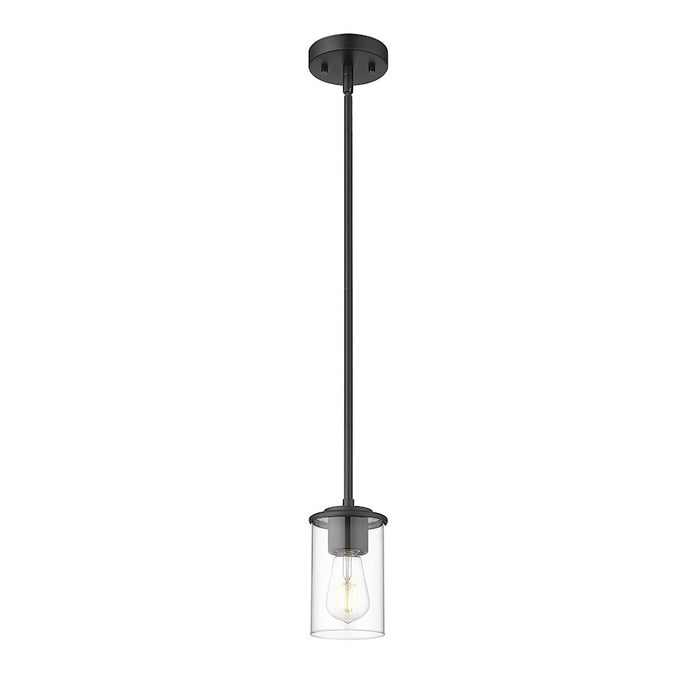 Z-Lite Thayer 1 Light Pendant, Matte Black/Clear