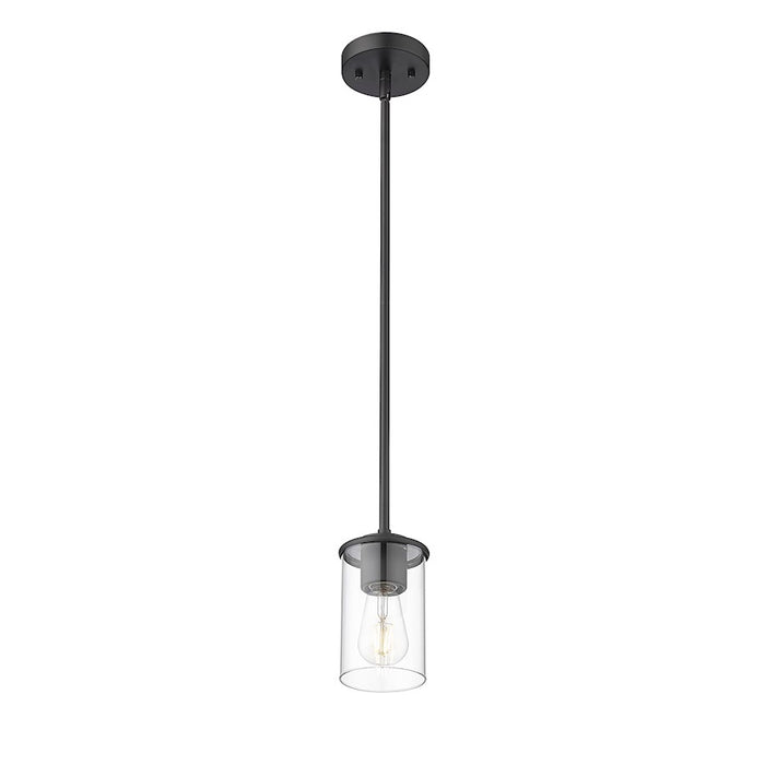 Z-Lite Thayer 1 Light Pendant, Matte Black/Clear