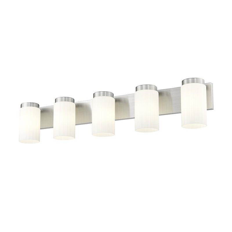 Z-Lite Burk 5 Light 38" Vanity, Brushed Nickel/Matte Opal