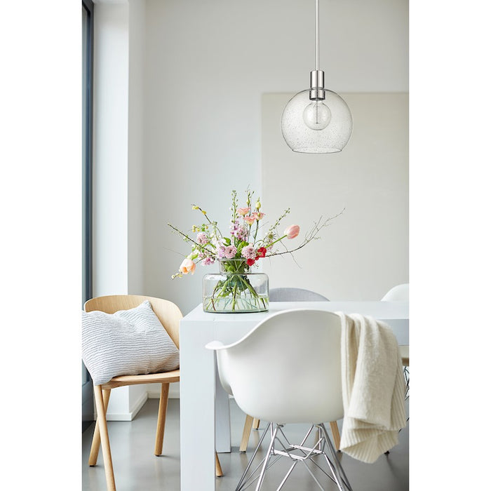 Z-Lite Margo 1 Light 11" Pendant, Polished Nickel/Clear Seedy