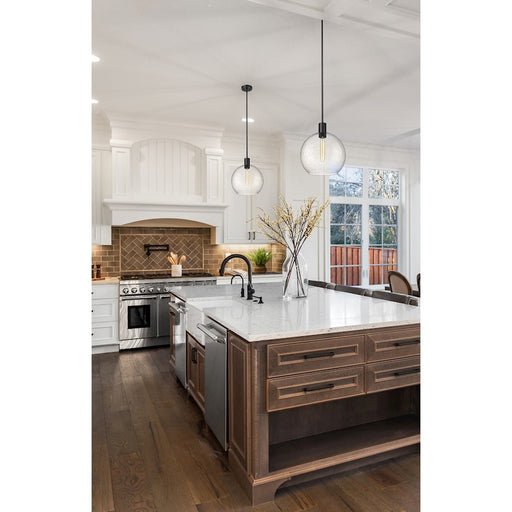 Z-Lite Margo 1 Light 15" Pendant, Matte Black/Clear Seedy