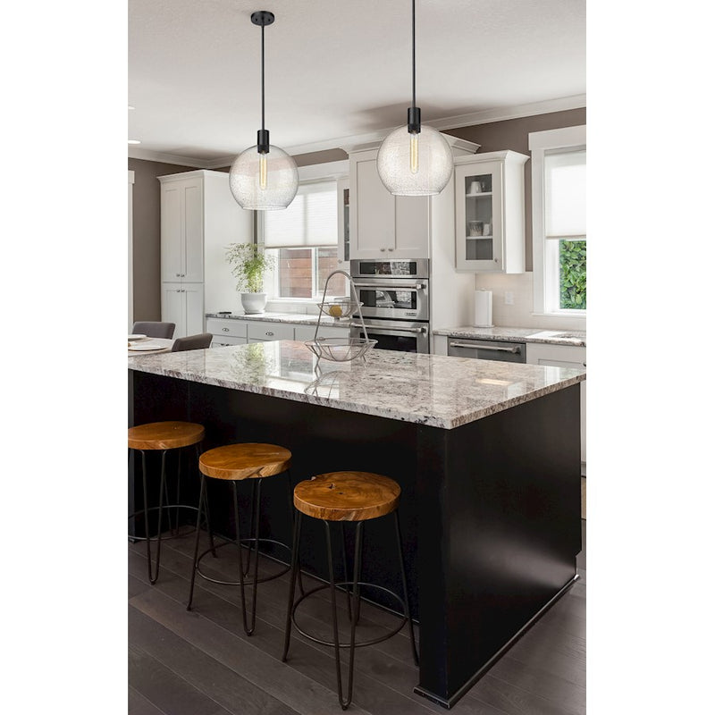 Z-Lite Margo 1 Light 15" Pendant, Matte Black/Clear Seedy
