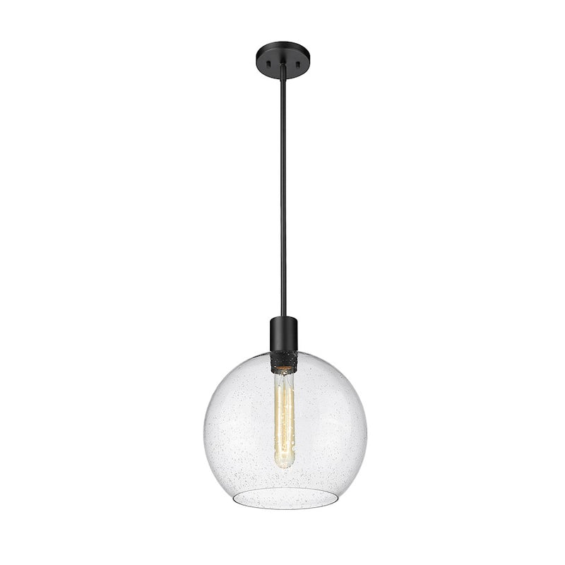 Z-Lite Margo 1 Light 15" Pendant, Matte Black/Clear Seedy