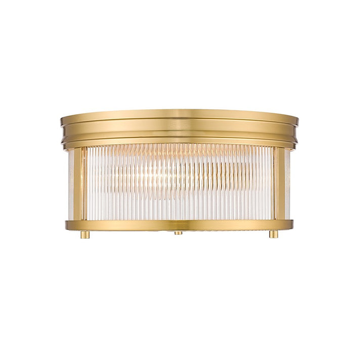 Z-Lite Carnaby 2 Light 13" Flush Mount, Modern Gold/Clear Ribbed - 7504FR13-MGLD