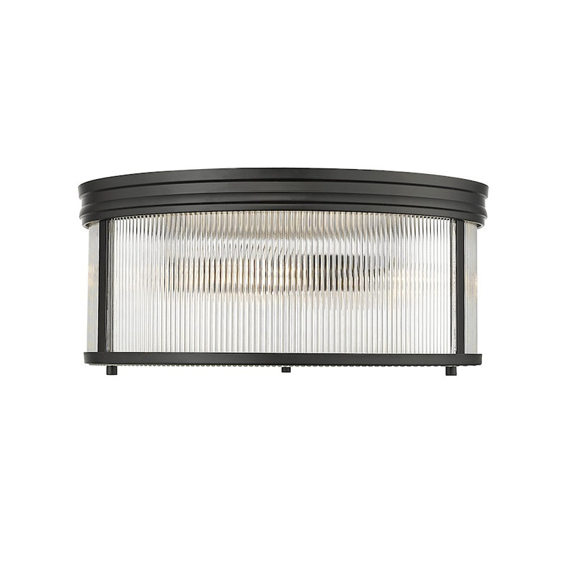 Z-Lite Carnaby 2 Light 18" Flush Mount, Matte Black/Clear Ribbed - 7504FR18-MB