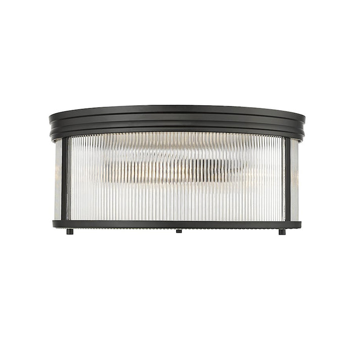 Z-Lite Carnaby 2 Light 18" Flush Mount, Matte Black/Clear Ribbed - 7504FR18-MB