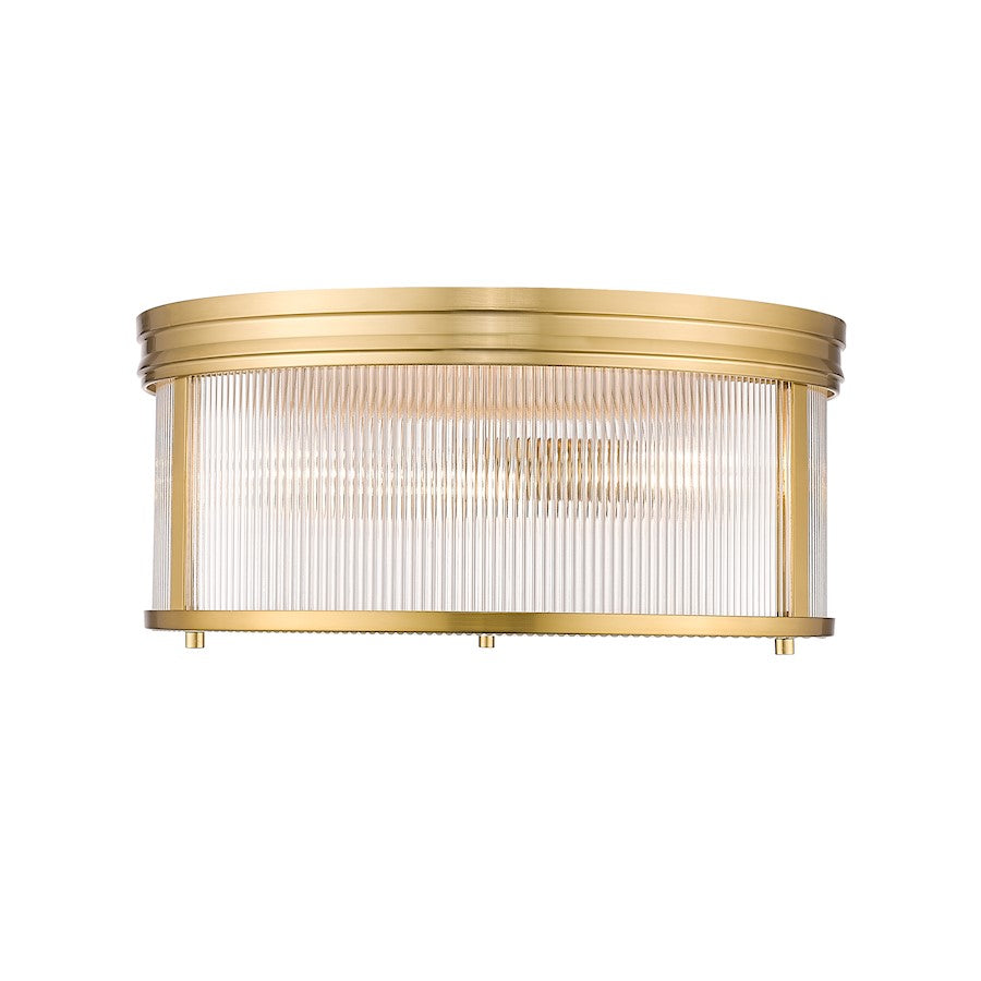 Z-Lite Carnaby 2 Light 18" Flush Mount, Modern Gold/Clear Ribbed - 7504FR18-MGLD