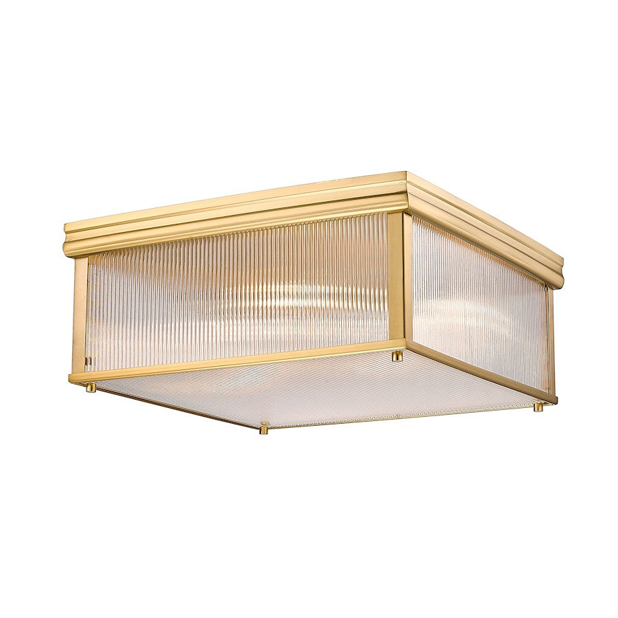 Z-Lite Carnaby 4 Light 18" Flush Mount, Modern Gold/Clear Ribbed - 7504FS18-MGLD