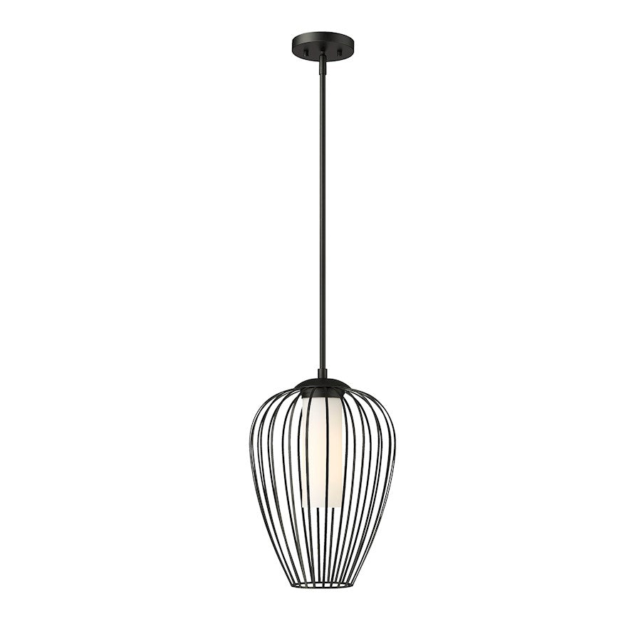 Z-Lite Savanti 1 Light 12" Pendant, Matte Black/White Opal - 7507-12MB