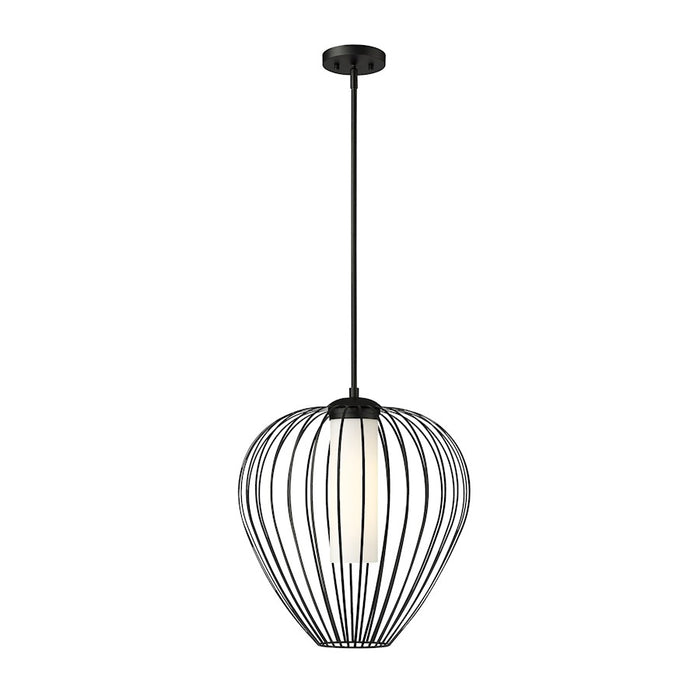 Z-Lite Savanti 1 Light 18" Pendant, Matte Black/White Opal - 7507-18MB