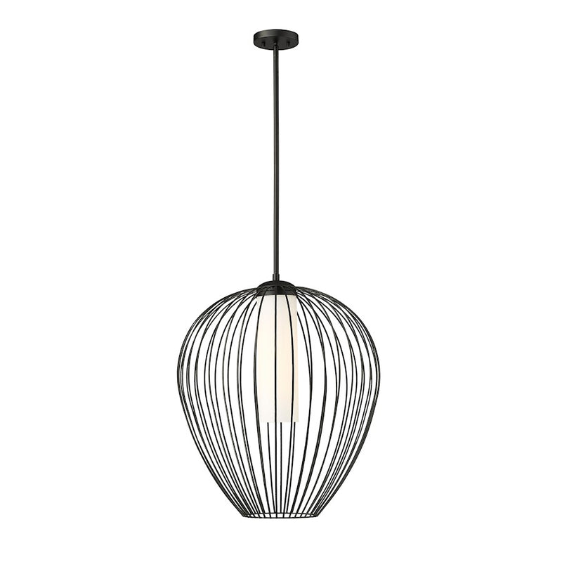 Z-Lite Savanti 1 Light 22" Pendant, Matte Black/White Opal - 7507-22MB
