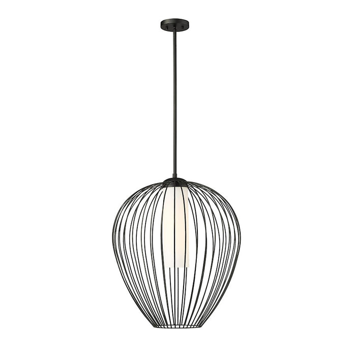 Z-Lite Savanti 1 Light 22" Pendant, Matte Black/White Opal - 7507-22MB