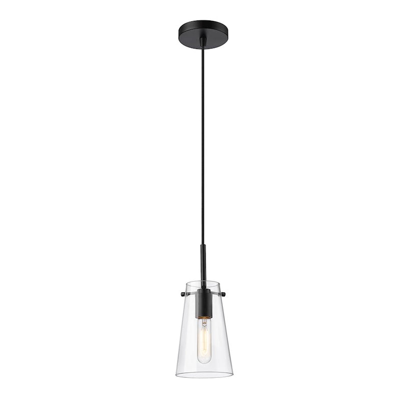 Z-Lite Kira 1 Light 5" Pendant, Matte Black/Clear - 7508MP-MB