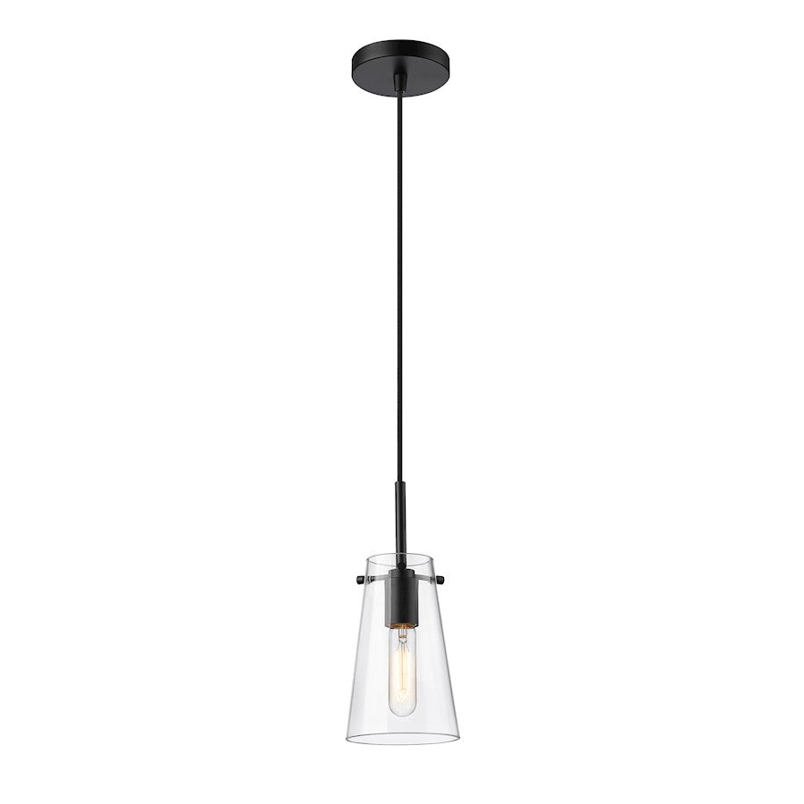 Z-Lite Kira 1 Light 5" Pendant, Matte Black/Clear - 7508MP-MB